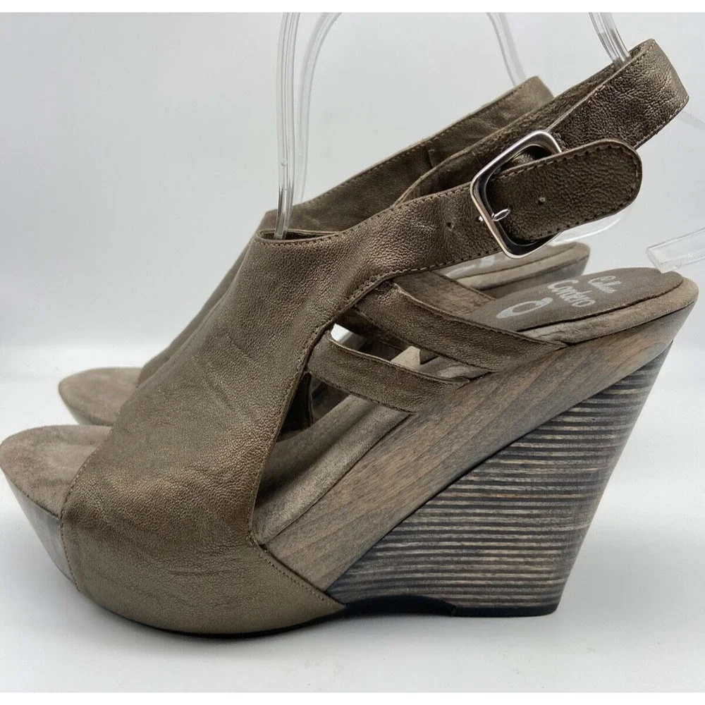 Calleen Cordero Sandals‎ Womens Sz 8 Brown Metallic Leather Sling Back Wedges